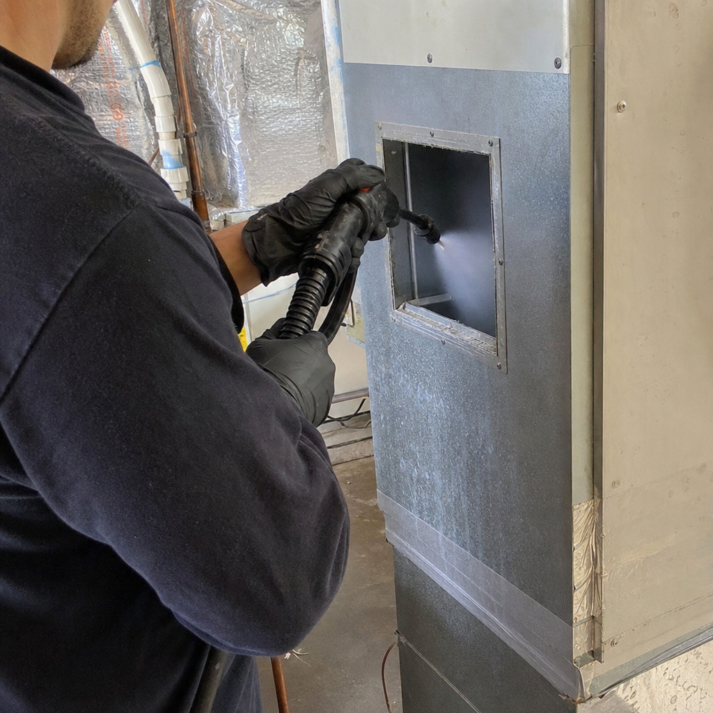 Air duct cleaning professional sanitizing air quality system with spray nozzle. in Santa Barbara, CA